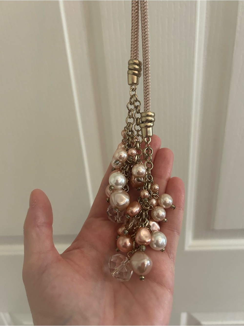 Chico's Pearl and Tassel Necklace in Champagne and Ivory